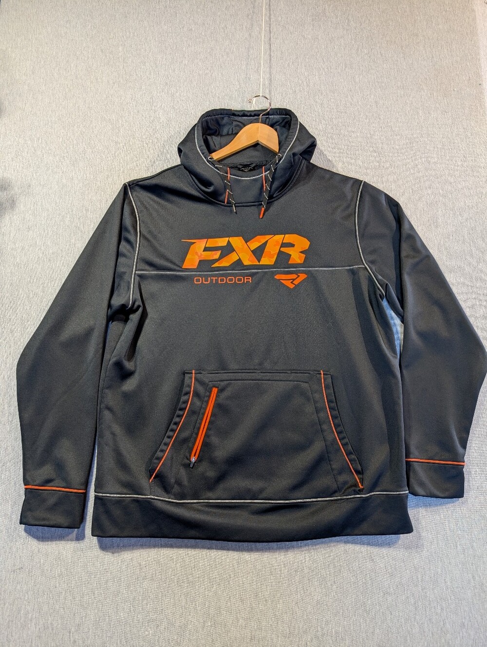 FXR Outdoor Black Hoodie with Orange Logo